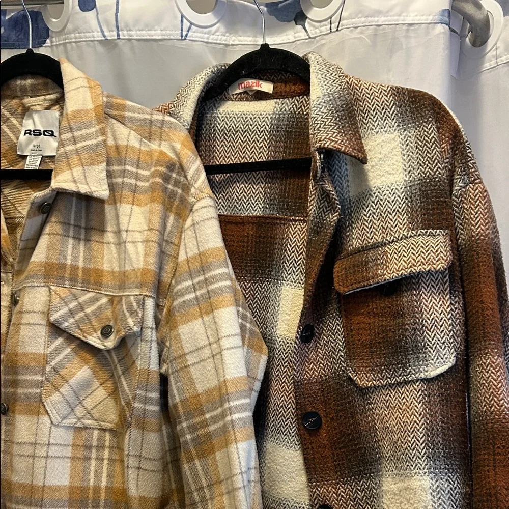 ASOS Plaid Button-Up Jackets in Gray and Tan - Picture 3 of 5